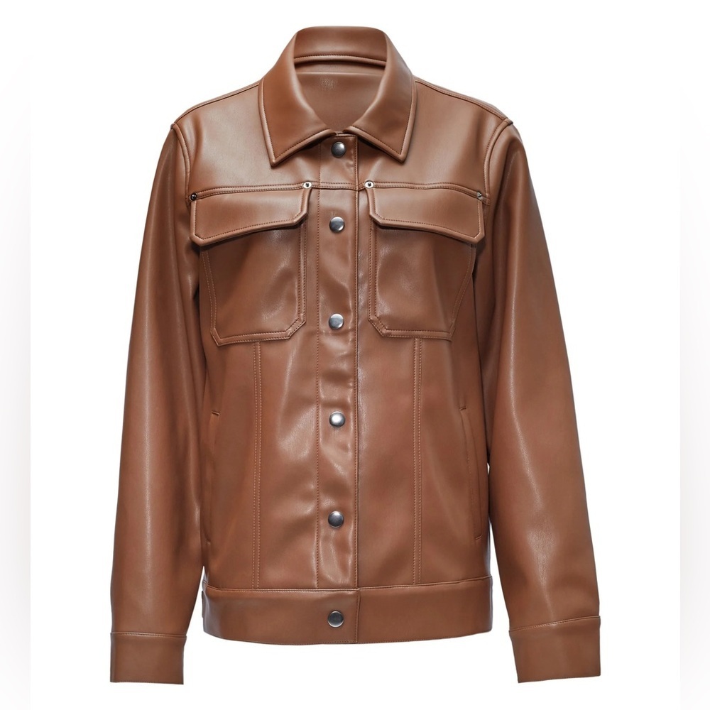 NWT Jules Kae Audriana Vegan Faux Leather Jacket Brown FLAW Sz M